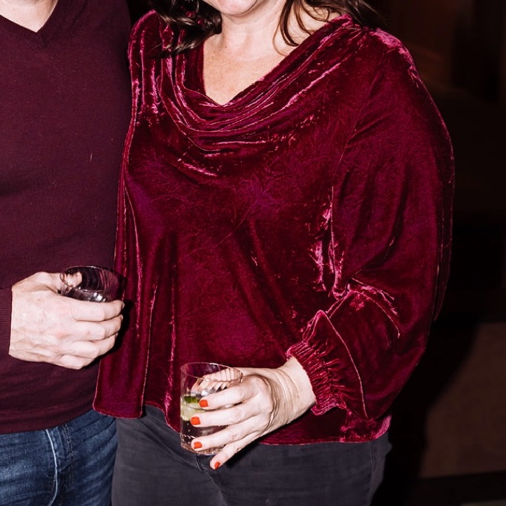 WORN ONCE! Beautiful Cranberry colored Crushed Velvet Top